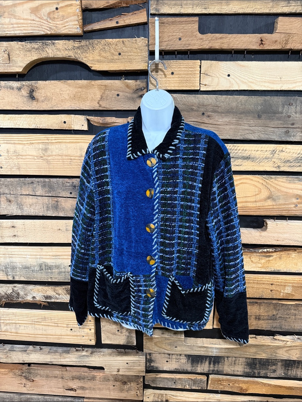 vintage Allure blue plaid and black tapestry jacket women’s XL